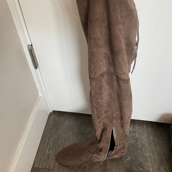 Brown Knee High Suede Boots - Picture 1 of 3
